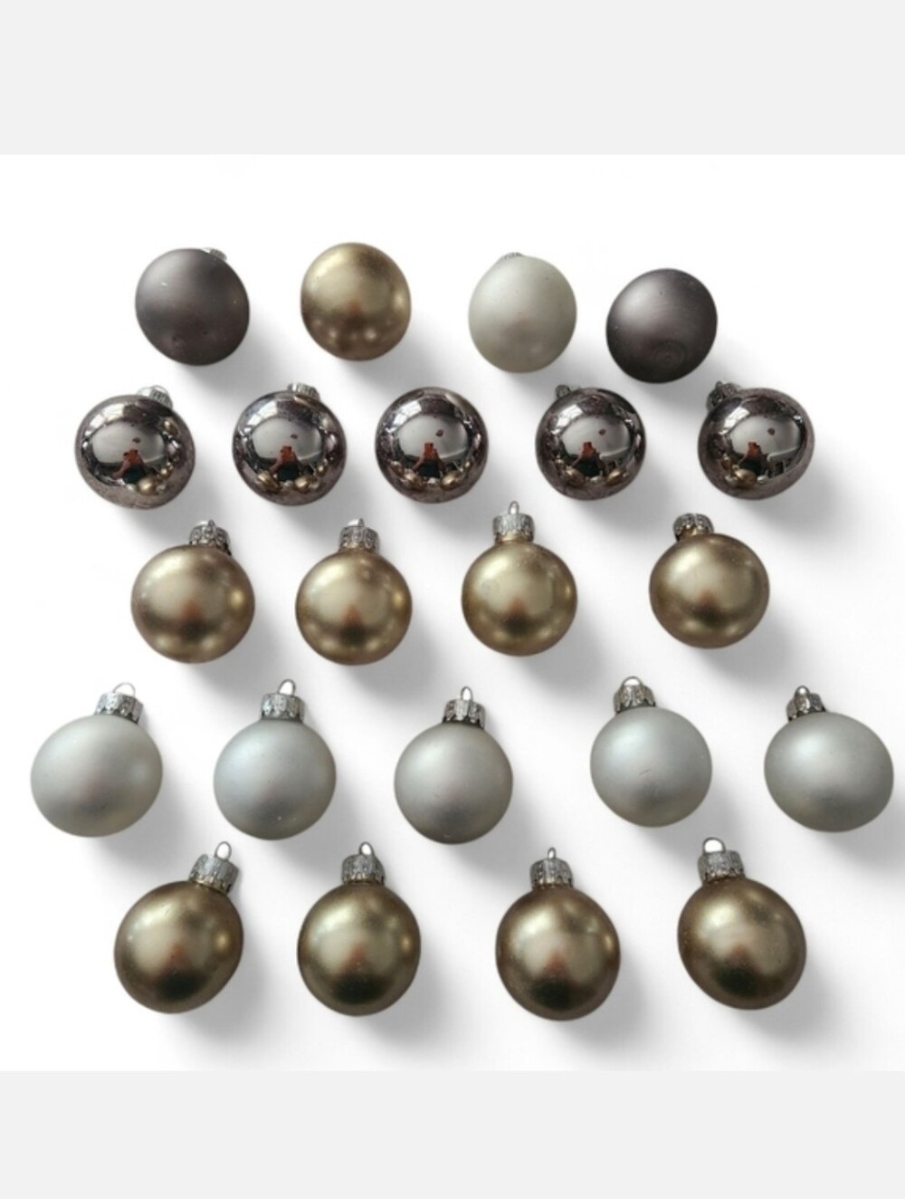 22 Small Glass Christmas Ornaments Gold White Grey Silver